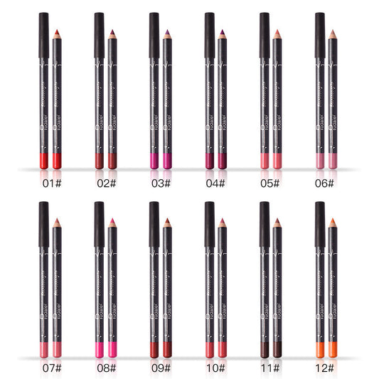 12 Color Lip Liner Pencil Set, High Pigmented Natural Lip Makeup Vegan Soft Pencils Longwear Ultra Fine Lip Liners