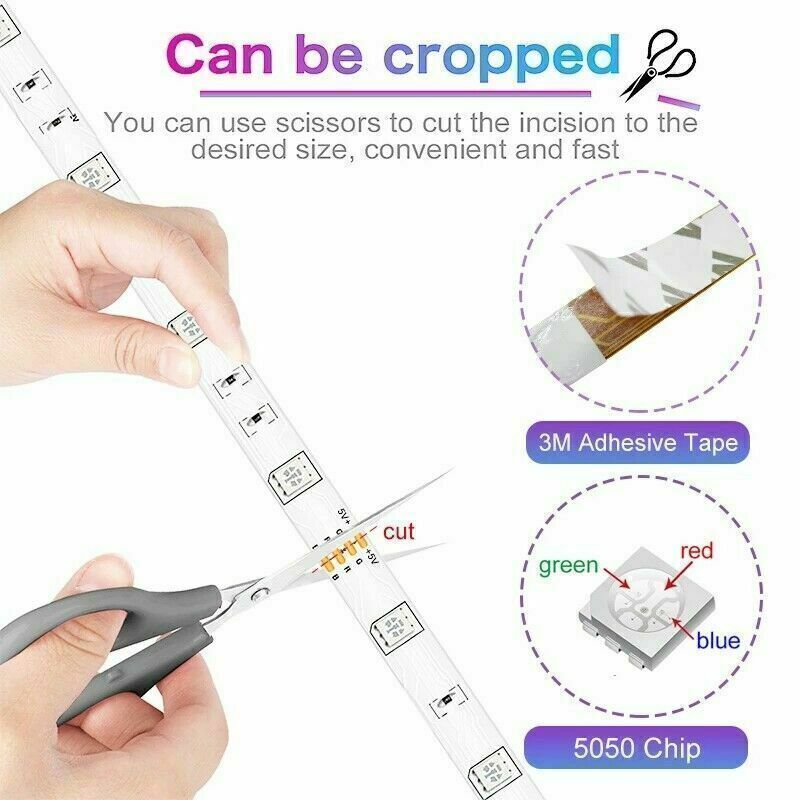 RGB LED Strip Lights – Bluetooth App Control Color Changing Lights for Room & TV (Remote Included)