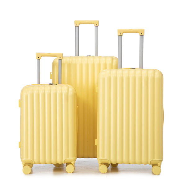 20"/24"/28" 3 Pcs/set In ABS Spinner Wheel Luggage, Carry On Suitcase, With Cup Holder & USB Port & Phone Holder (Yellow)