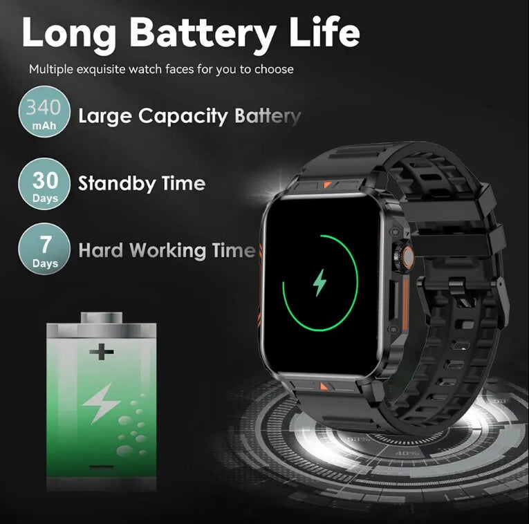 BT Call Smartwatch – Outdoor Sports Fitness Tracker with Big Battery & Waterproof