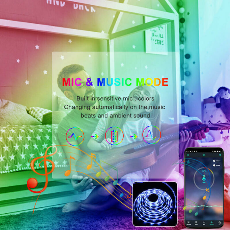 RGB LED Strip Lights – Bluetooth App Control Color Changing Lights for Room & TV (Remote Included)