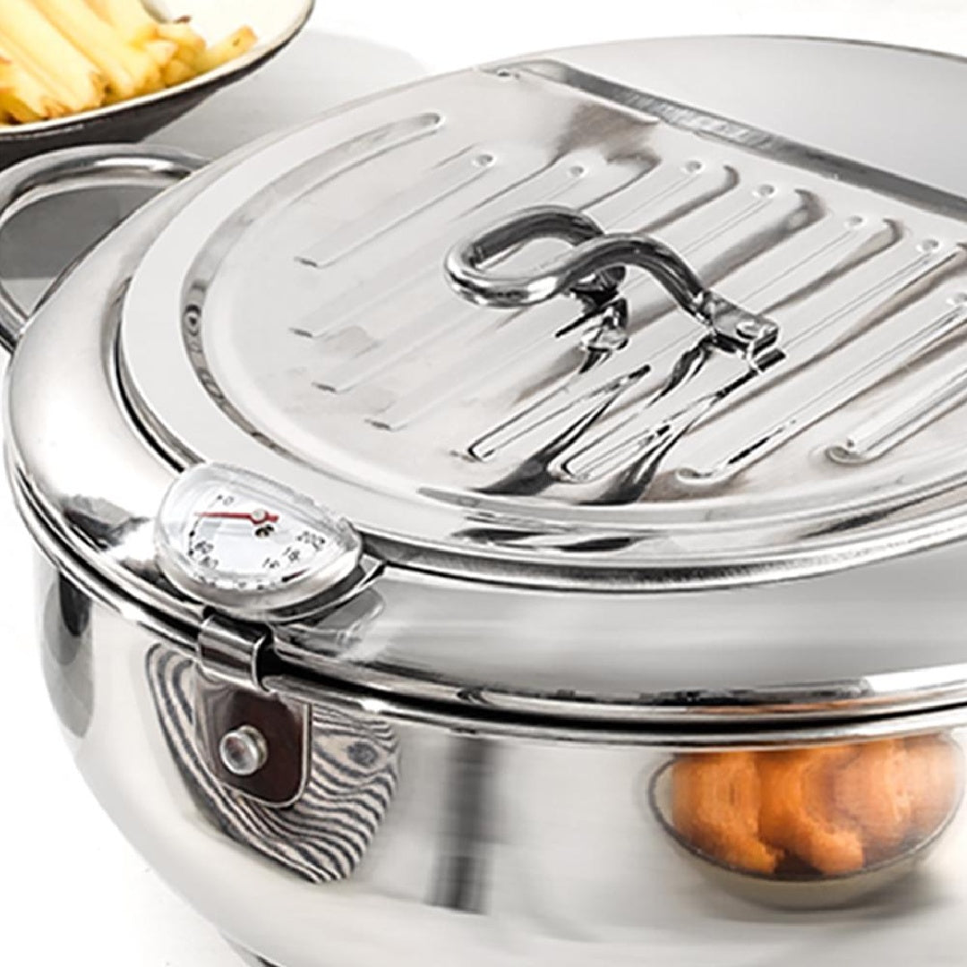 Stainless Steel Deep Fryer Pot with Basket & Temperature Control Lid