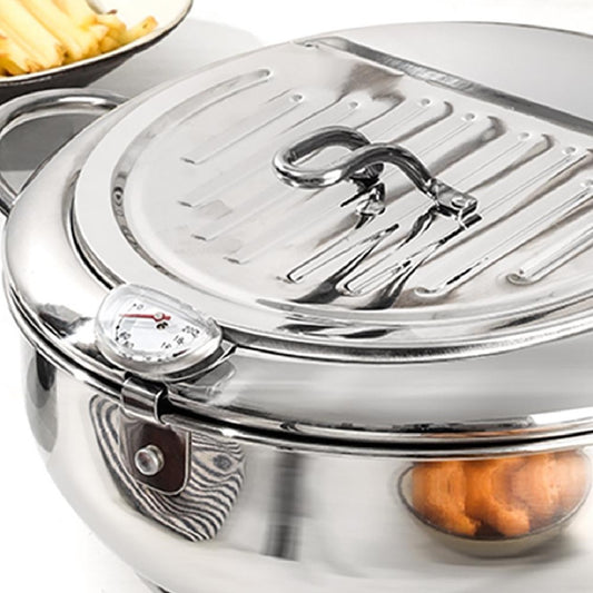 Stainless Steel Deep Fryer Pot with Basket & Temperature Control Lid