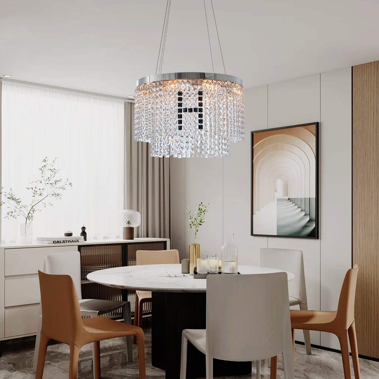 Modern Crystal Chandelier – Luxury Round Pendant Ceiling Light for Living Room