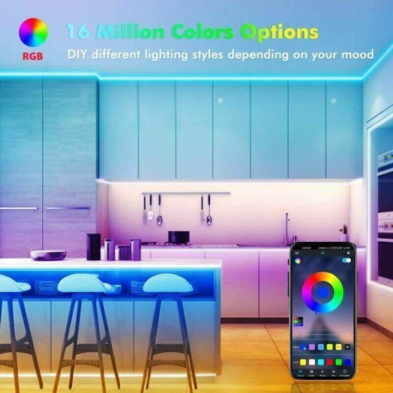 RGB LED Strip Lights – Bluetooth App Control Color Changing Lights for Room & TV (Remote Included)