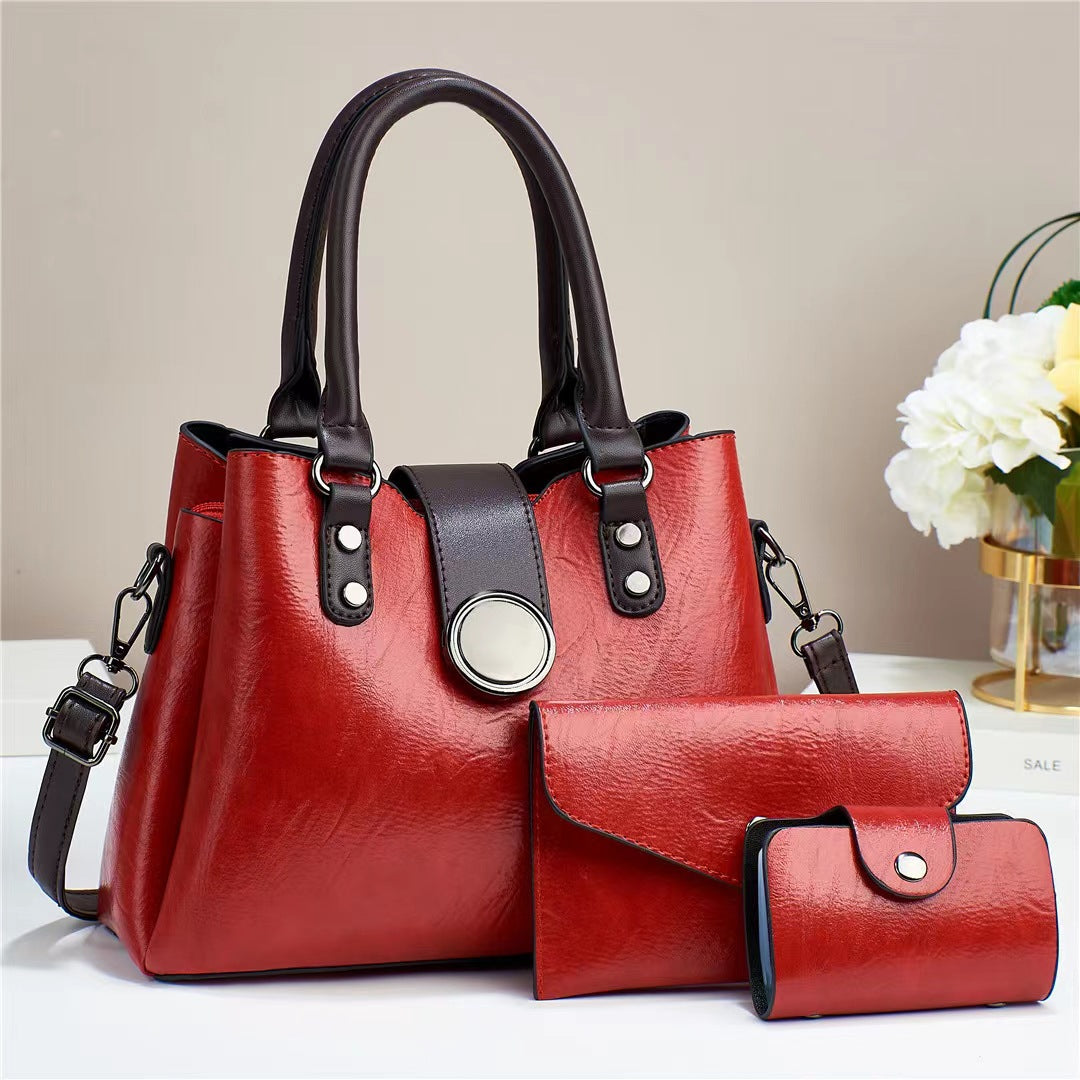 Women’s Fashion Handbag Set with Shoulder Bag and Pouch Three-piece Set