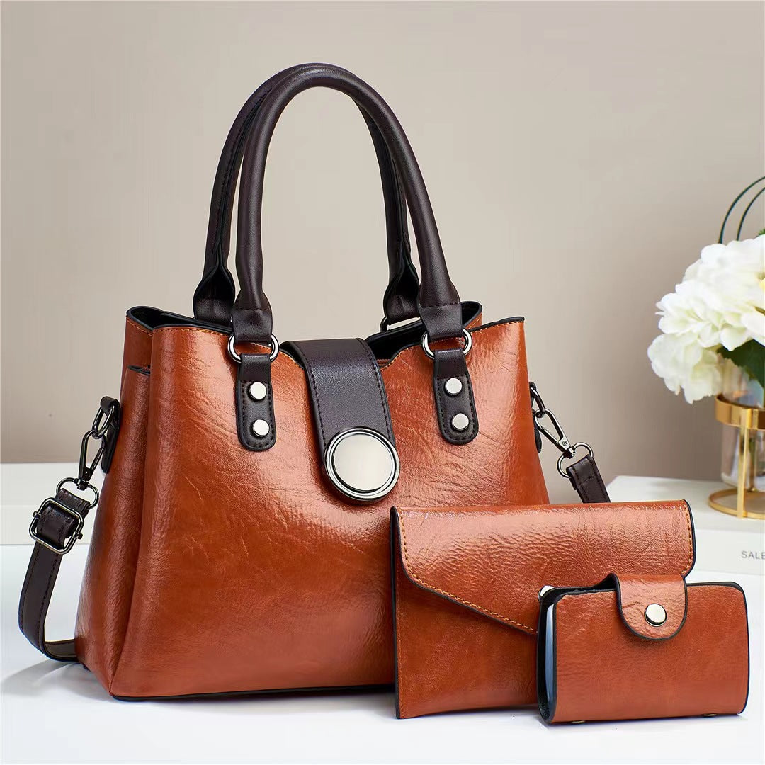 Women’s Fashion Handbag Set with Shoulder Bag and Pouch Three-piece Set