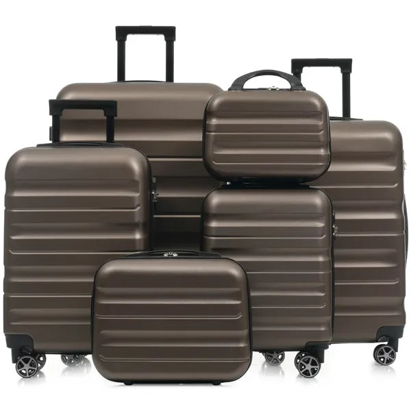6-Piece ABS Hardshell Luggage Set - Lightweight & Durable Suitcases With Dual Spinner Wheels, Carry-On & Check-In Sizes For Travel & Business