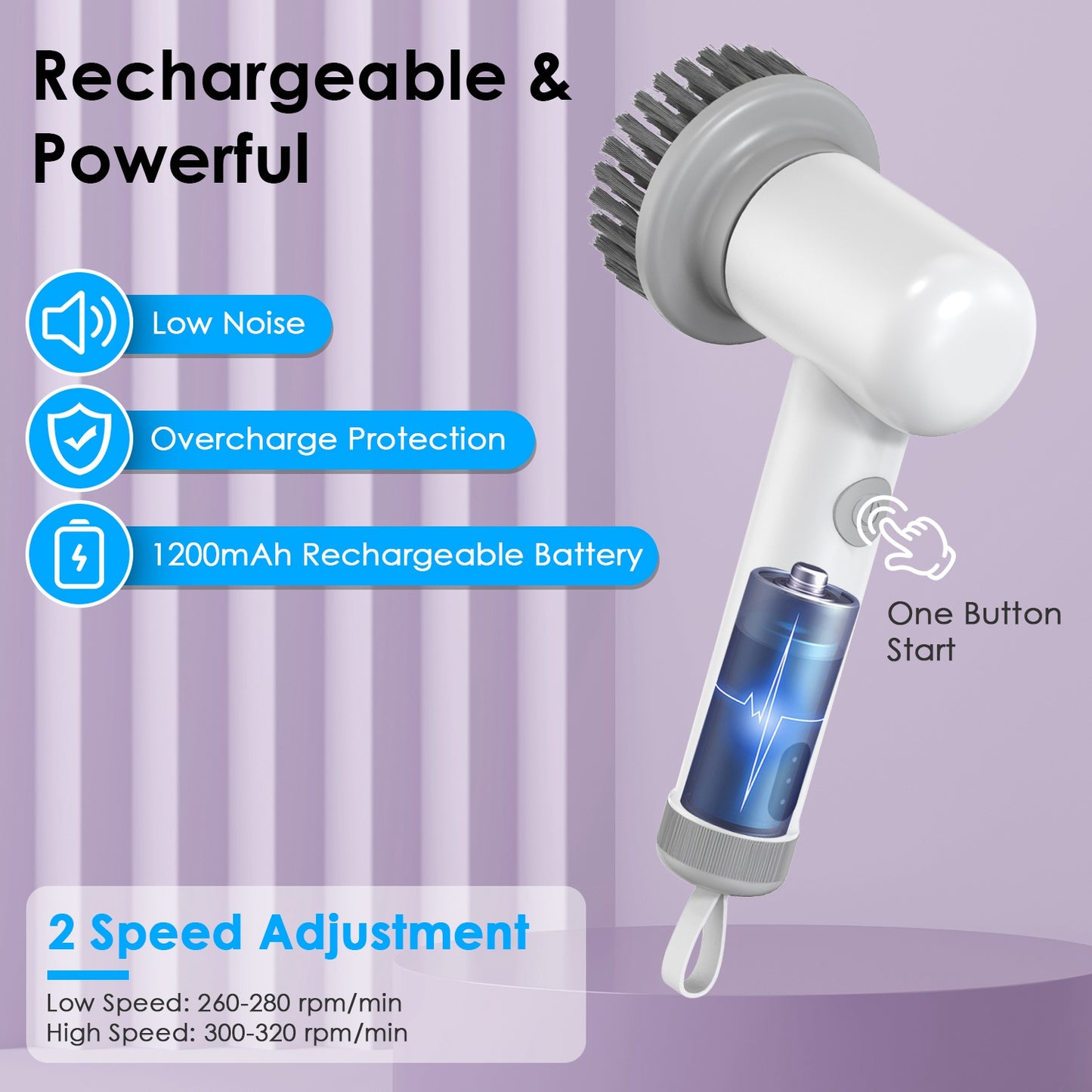 Electric Spin Scrubber – Cordless Handheld Cleaning Brush with 4 Replaceable Heads & 2 Speeds