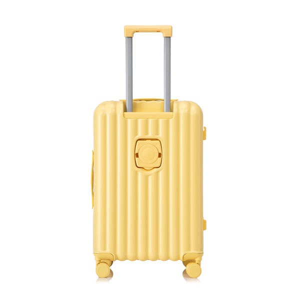 20"/24"/28" 3 Pcs/set In ABS Spinner Wheel Luggage, Carry On Suitcase, With Cup Holder & USB Port & Phone Holder (Yellow)