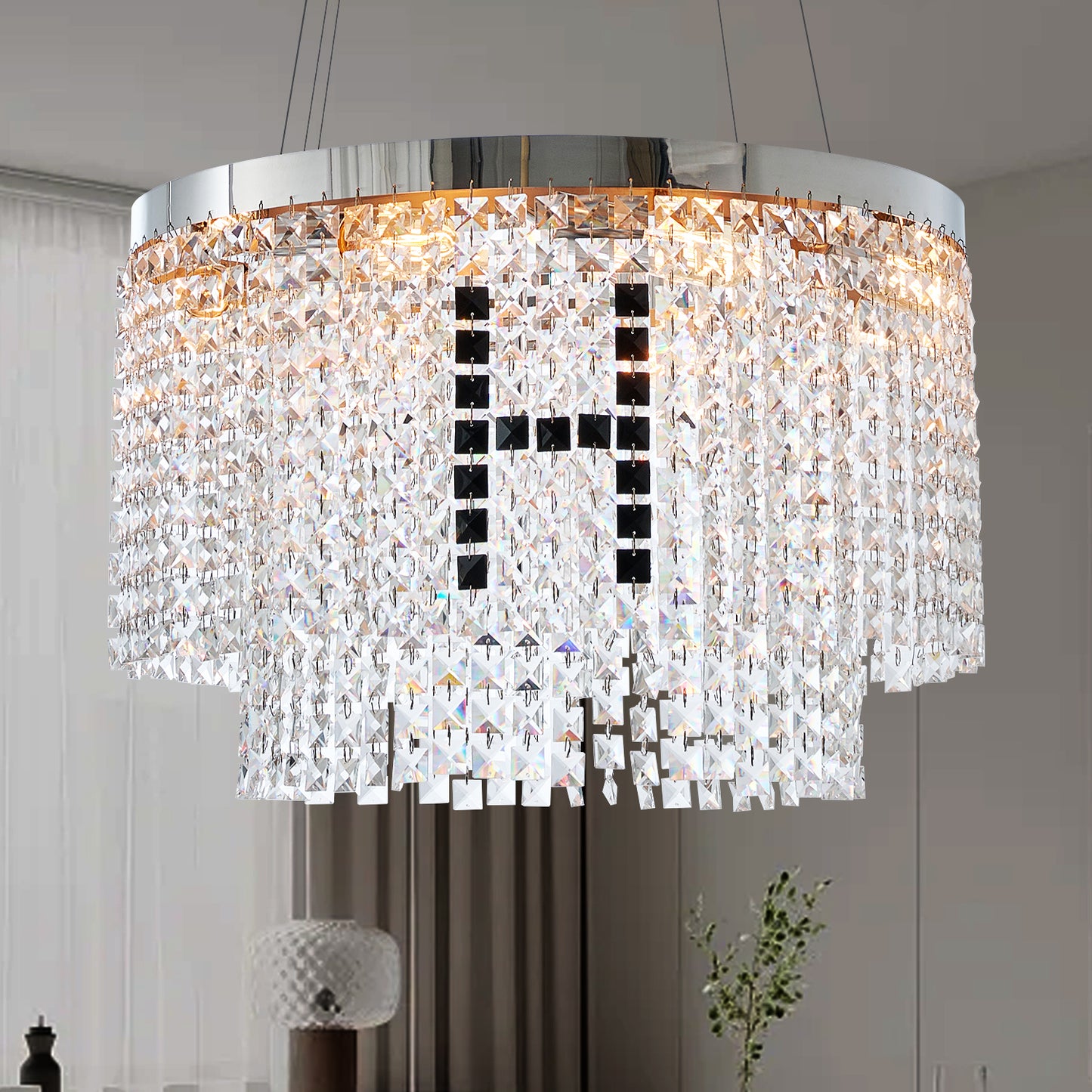 Modern Crystal Chandelier – Luxury Round Pendant Ceiling Light for Living Room