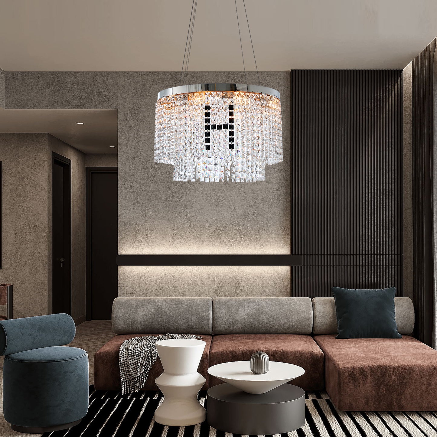 Modern Crystal Chandelier – Luxury Round Pendant Ceiling Light for Living Room