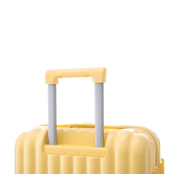 20"/24"/28" 3 Pcs/set In ABS Spinner Wheel Luggage, Carry On Suitcase, With Cup Holder & USB Port & Phone Holder (Yellow)