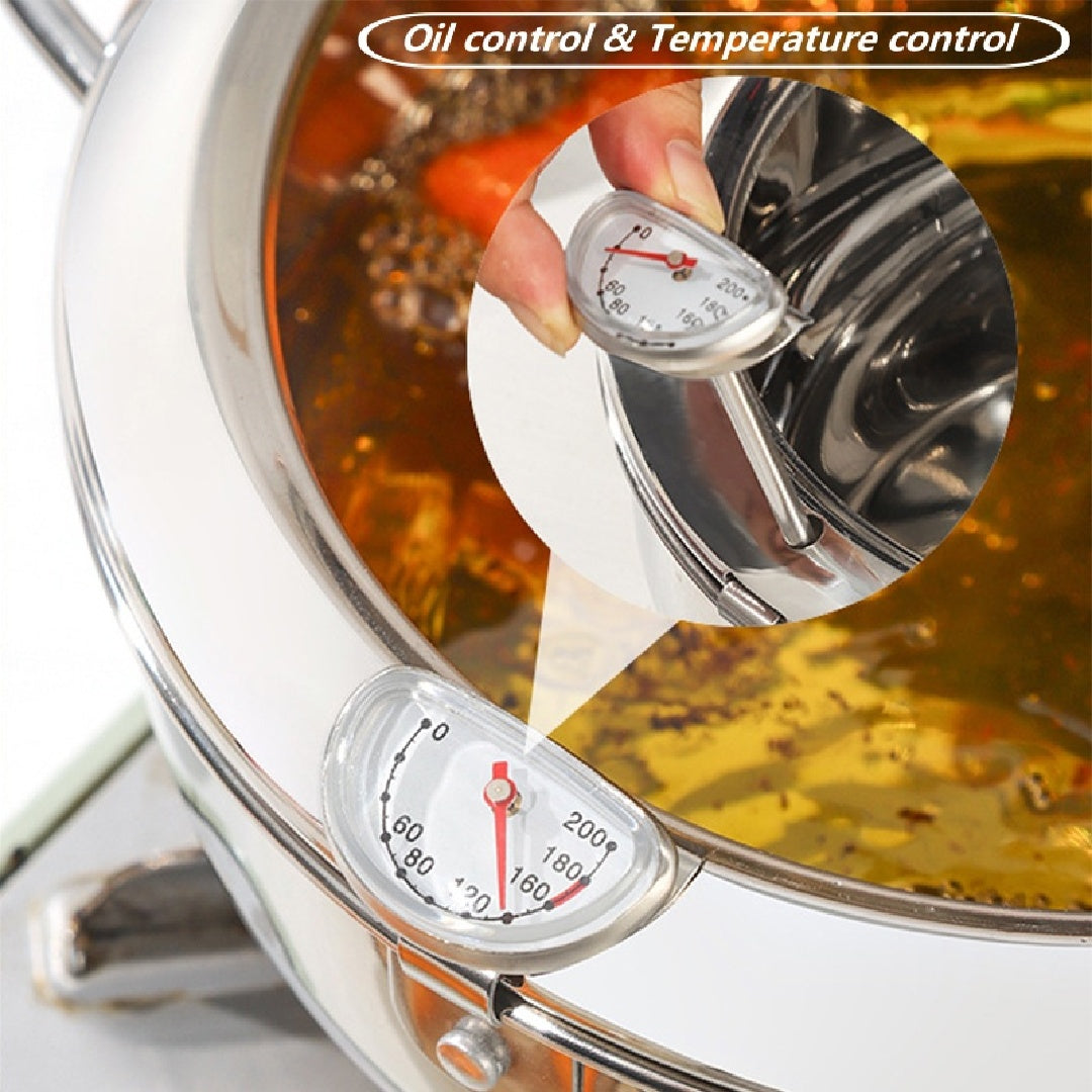 Stainless Steel Deep Fryer Pot with Basket & Temperature Control Lid