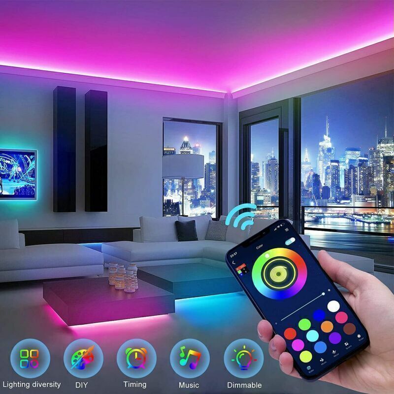 RGB LED Strip Lights – Bluetooth App Control Color Changing Lights for Room & TV (Remote Included)