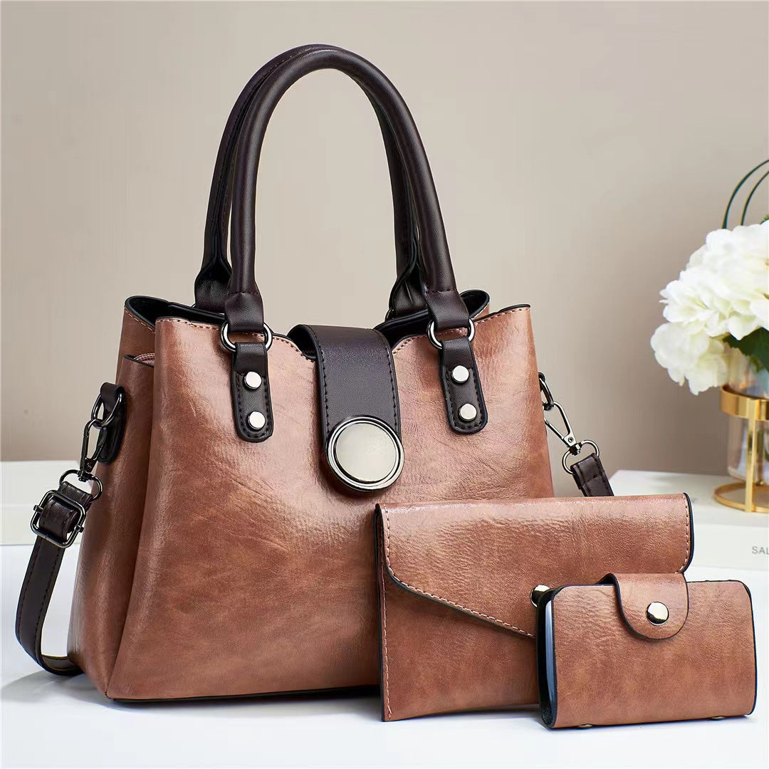 Women’s Fashion Handbag Set with Shoulder Bag and Pouch Three-piece Set