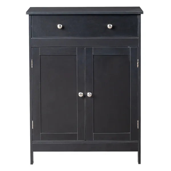 Black Particleboard With Melamine Veneer, 60*30*80cm, Double Doors, Single Drawer, Bathroom Vanity