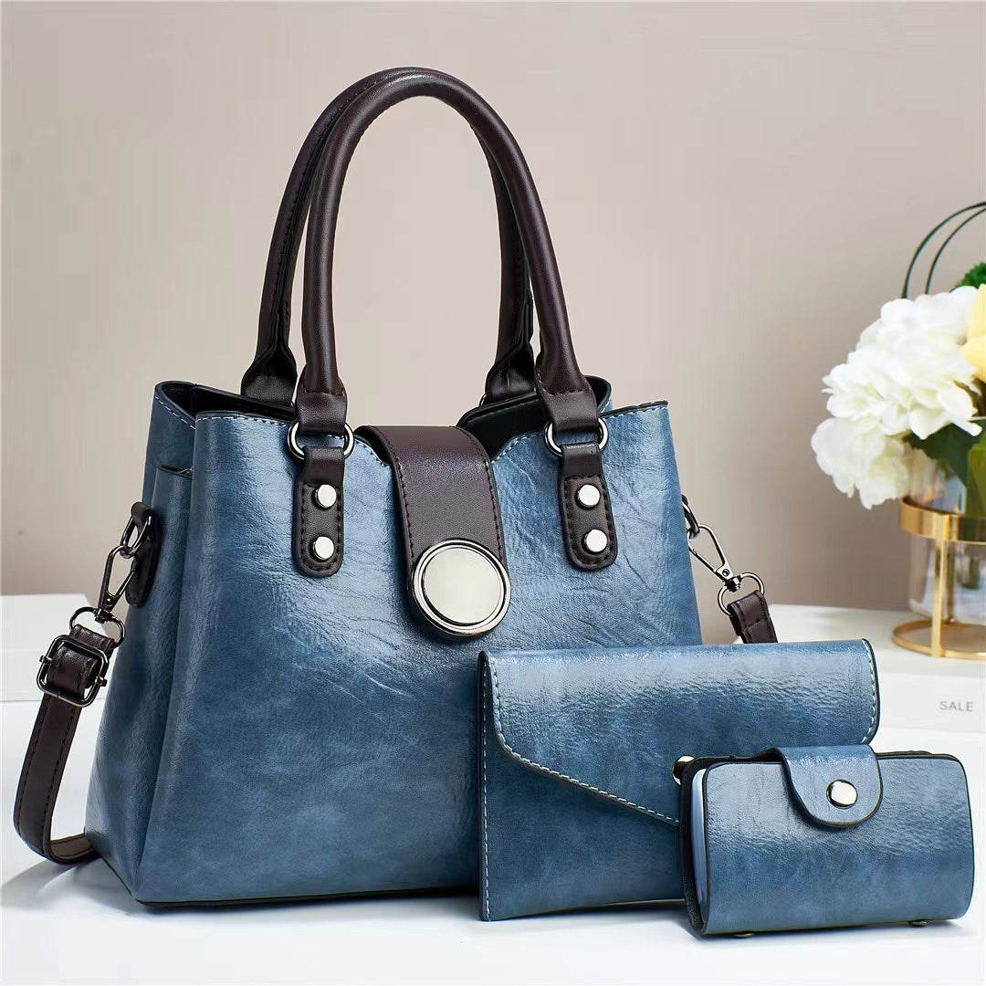 Women’s Fashion Handbag Set with Shoulder Bag and Pouch Three-piece Set