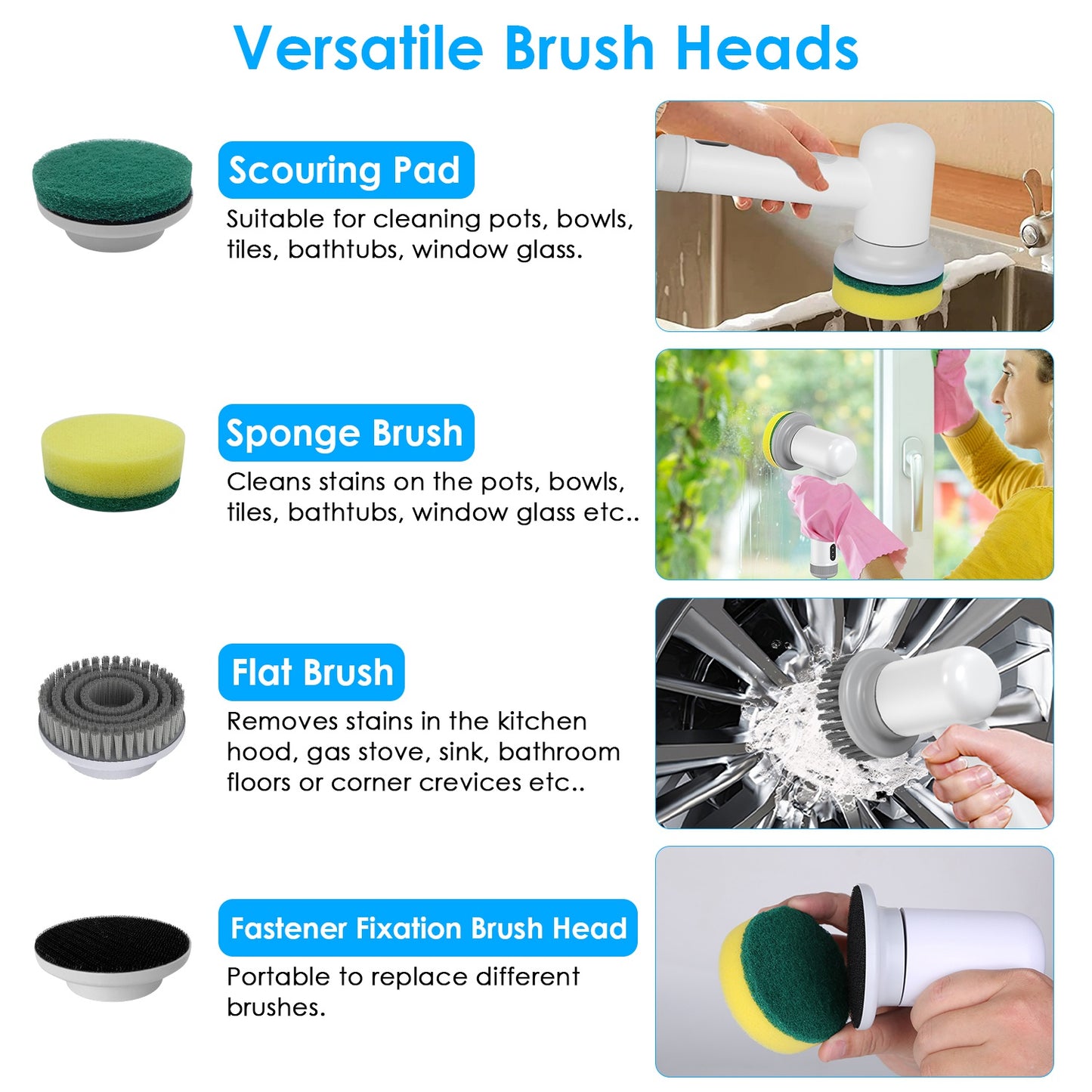 Electric Spin Scrubber – Cordless Handheld Cleaning Brush with 4 Replaceable Heads & 2 Speeds