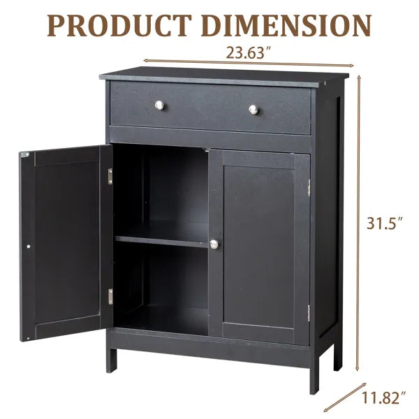 Black Particleboard With Melamine Veneer, 60*30*80cm, Double Doors, Single Drawer, Bathroom Vanity