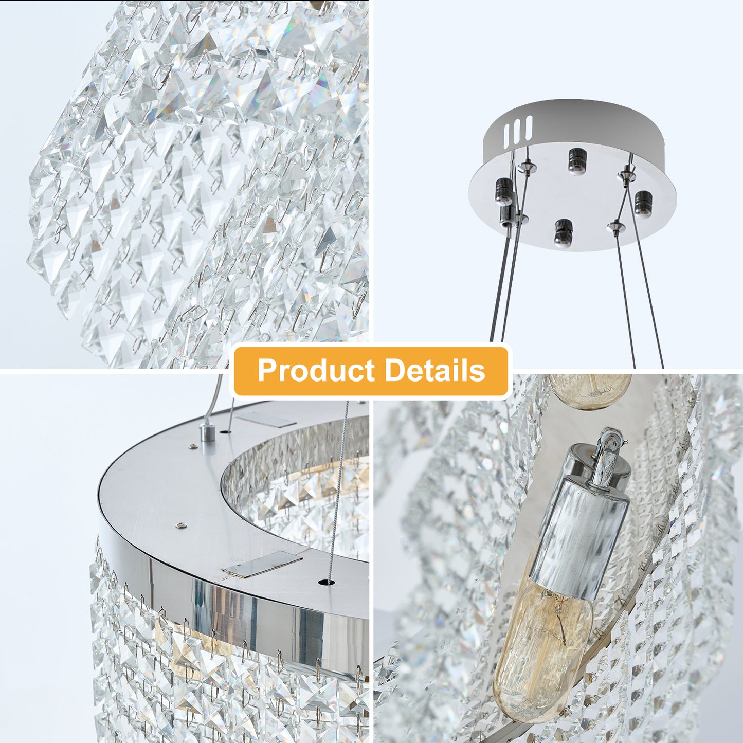 Modern Crystal Chandelier – Luxury Round Pendant Ceiling Light for Living Room