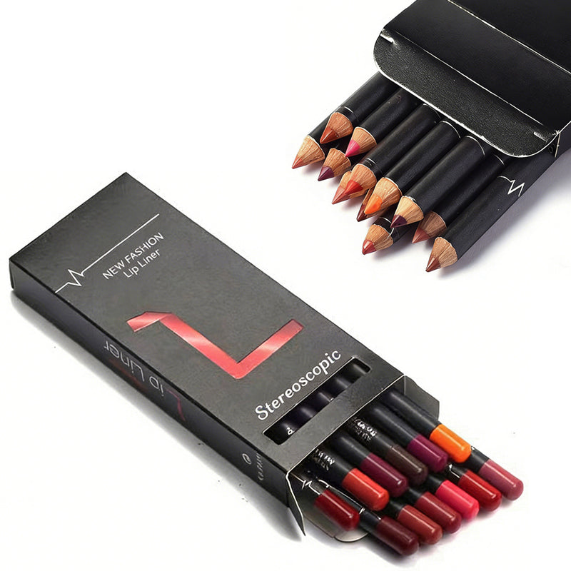 12 Color Lip Liner Pencil Set, High Pigmented Natural Lip Makeup Vegan Soft Pencils Longwear  Ultra Fine Lip Liners