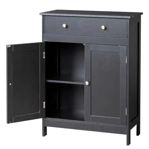 Black Particleboard With Melamine Veneer, 60*30*80cm, Double Doors, Single Drawer, Bathroom Vanity