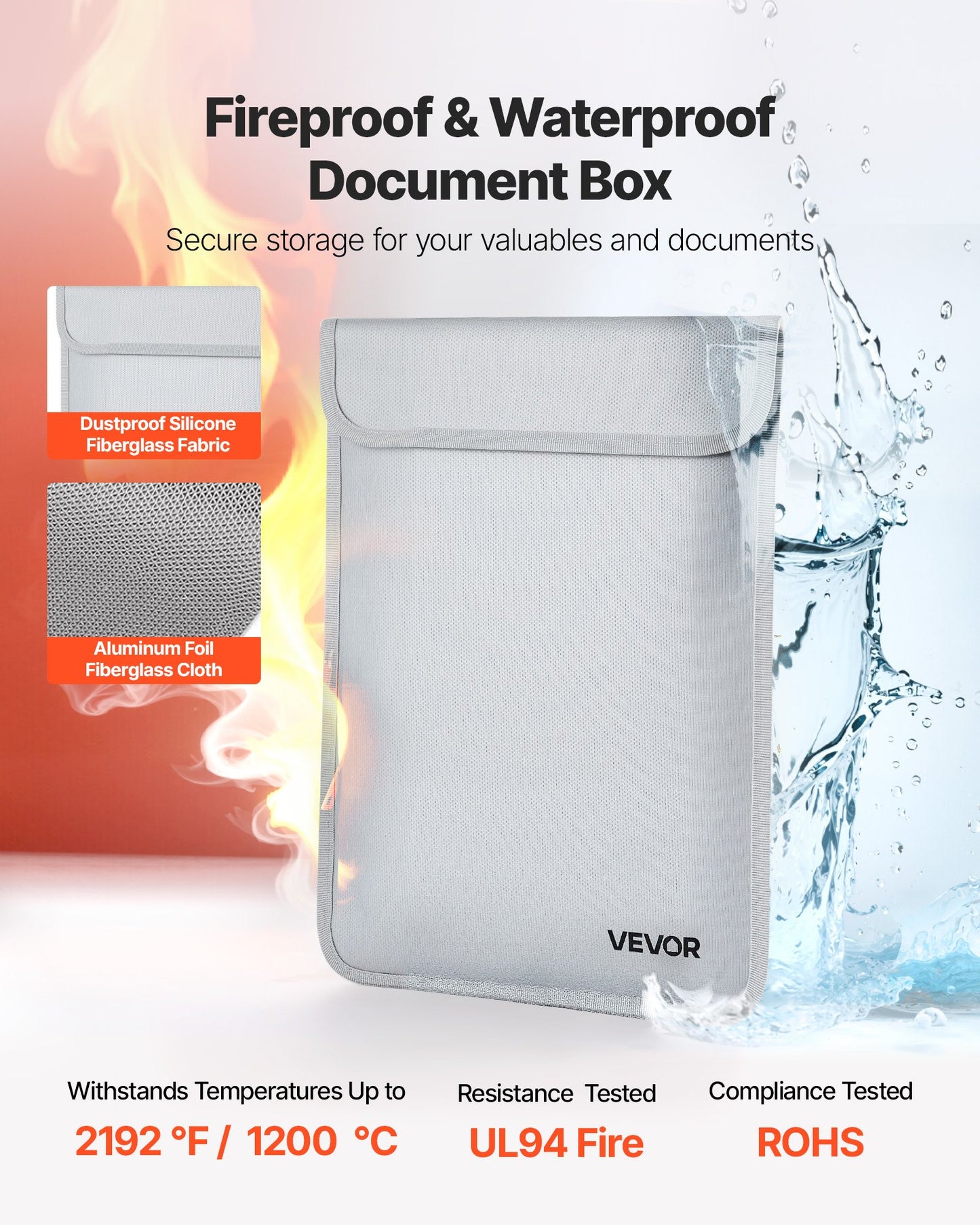 Fireproof Document Bag, 2192 ℉ Heat Insulated Fireproof & Waterproof Bag With  Smooth Zipper, Portable File Storage Organizer Home Office Travel Use, For Passports, Important Documents, Files
