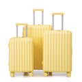 20"/24"/28" 3 Pcs/set In ABS Spinner Wheel Luggage, Carry On Suitcase, With Cup Holder & USB Port & Phone Holder (Yellow)